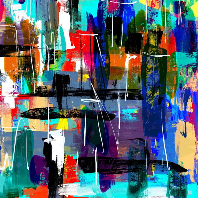 Dynamic abstract art piece with vivid colors and expressive brushstrokes.