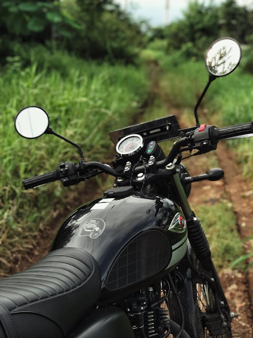 Close-Up Shot of a Black Motorcycle