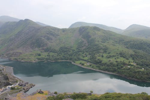 Aerial View of a Lake in the Mountains