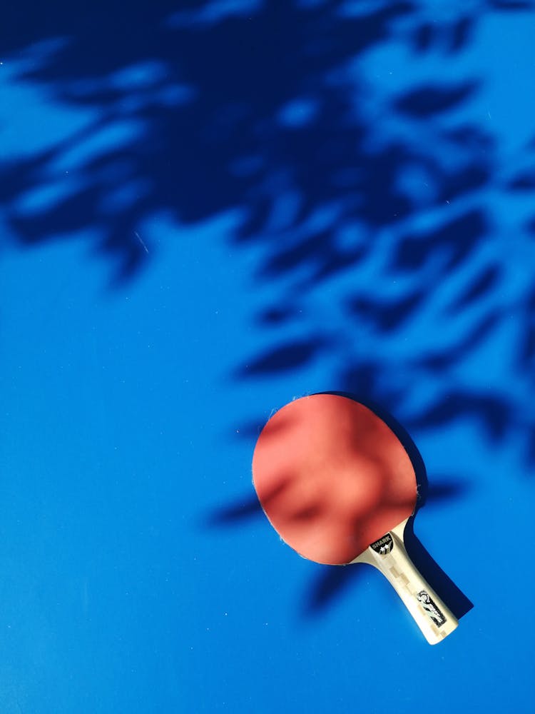 Table Tennis Racket On Blue Surface