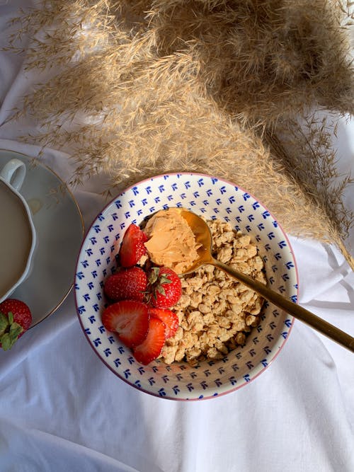 Bowl of Cereals With Fresh Strawberries