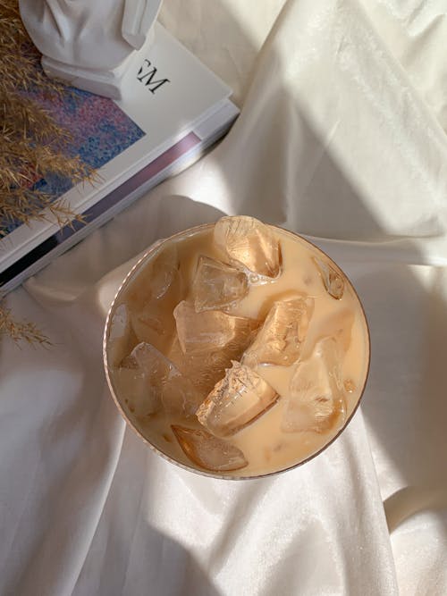 Coffee with Ice Cubes in a Glass