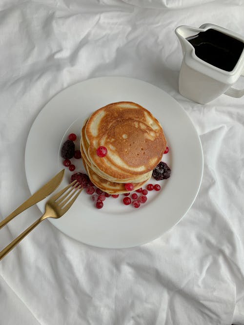 Free Pancakes on Ceramic Plate  Stock Photo