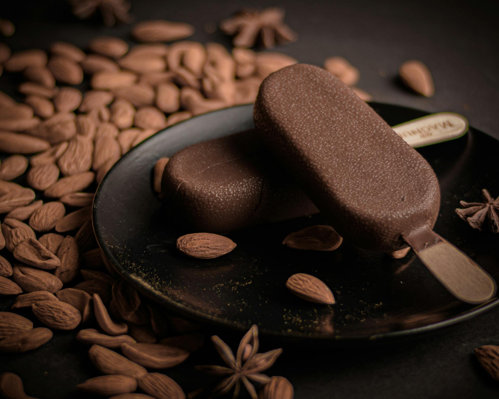 Chocolate Almond Ice Cream on Plate