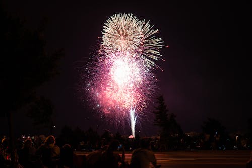 People Watching Fireworks Display at Night 