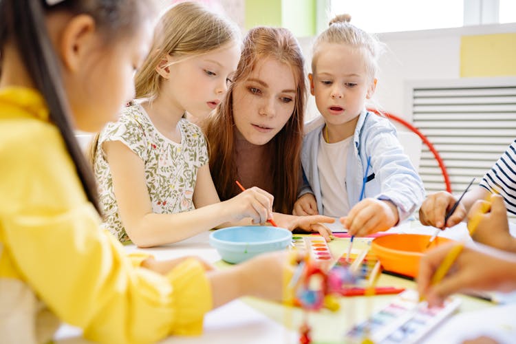 Children Painting With Water Color