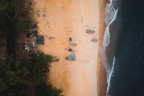 Aerial View of Boats near the Beach