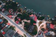 Aerial View of City Buildings during Night Time