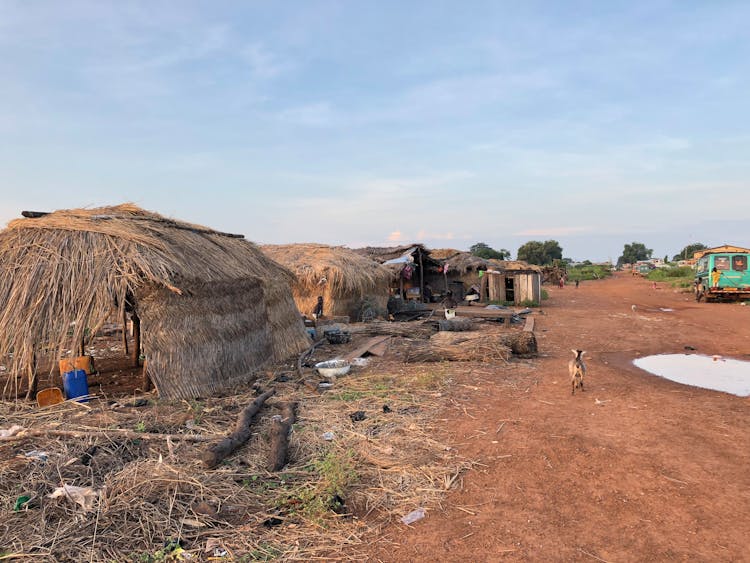 Wooden Shelters In A Village In Africa