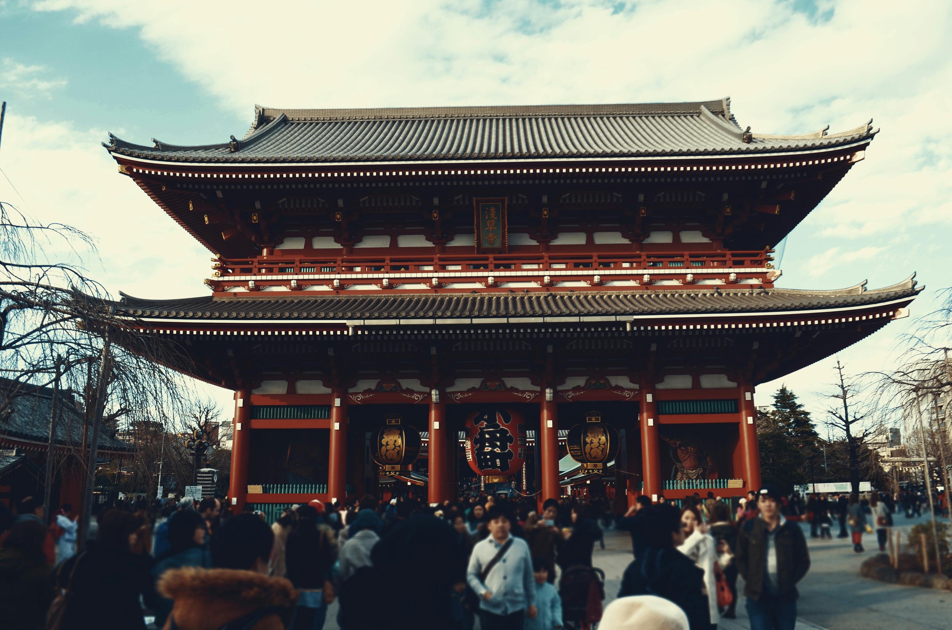 photo of people in temple japan