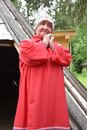 Woman in Red Dress and Headwear