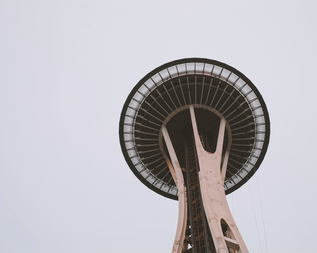 Low-angle view of the Space Needle