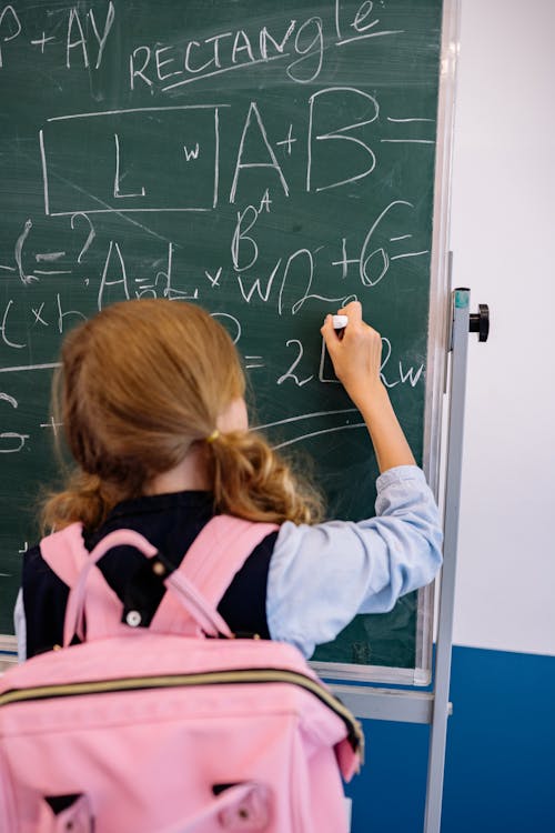 A Girl Writing on a Blackboard