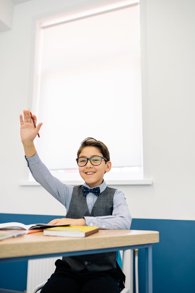 Obedient Student Raising His Hand