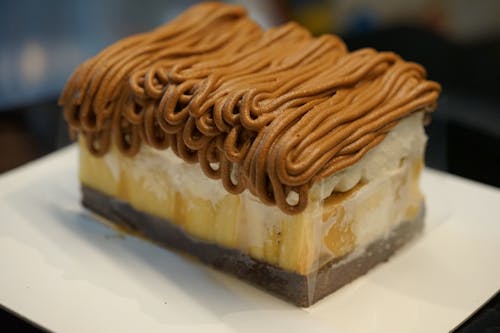 Brown and White Cake on White Ceramic Plate