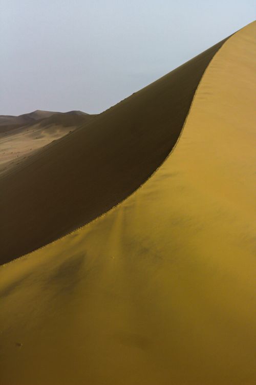 Free A captivating view of large sand dunes in a tranquil desert setting under a soft sky. Stock Photo