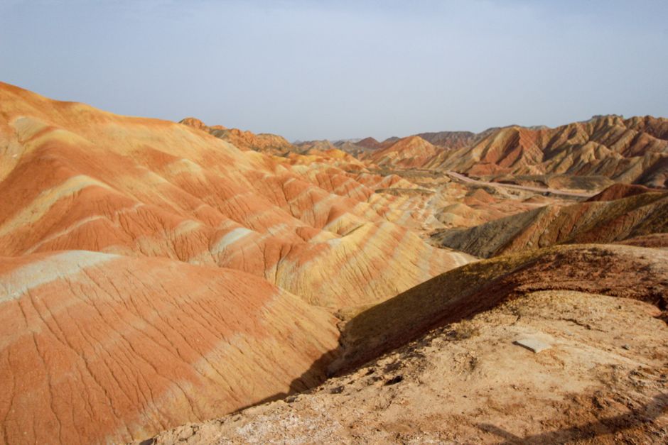 Close-up of the colorful rock layers at Zhangye Danxia