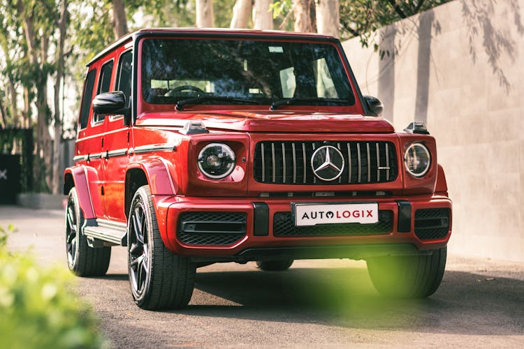 Modern Red Mercedes Car On Road