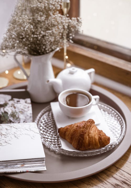 Free Croissant and Cup of Coffee  Stock Photo