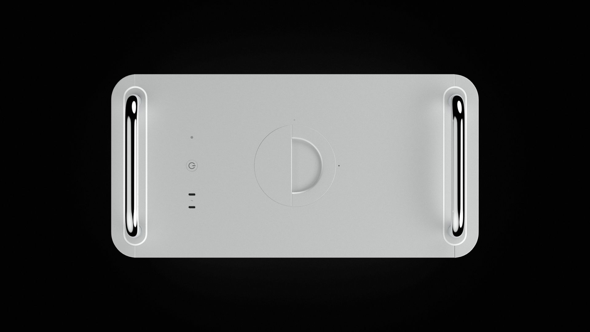 Minimalist top view of a modern electronic device with a sleek, futuristic design.