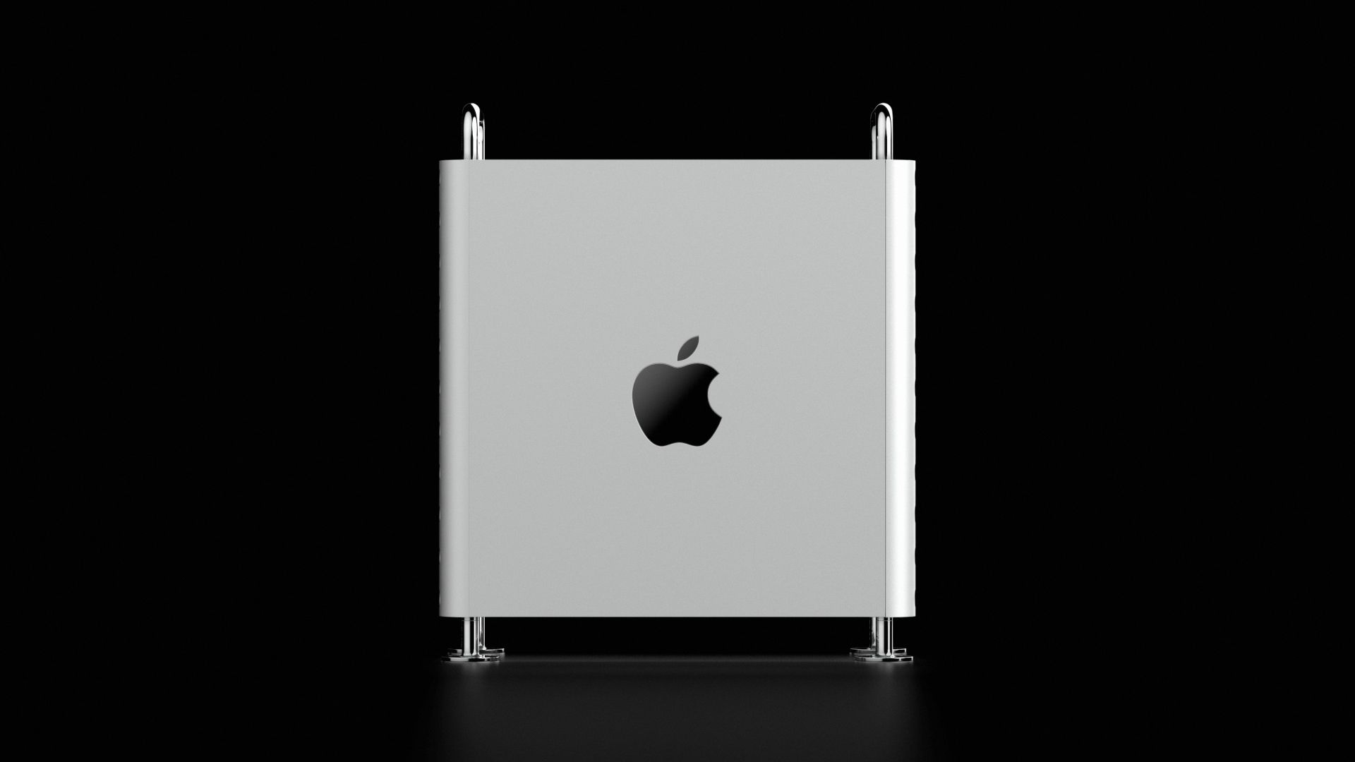 Sleek Apple Mac Pro with iconic minimalist design against a dark background.