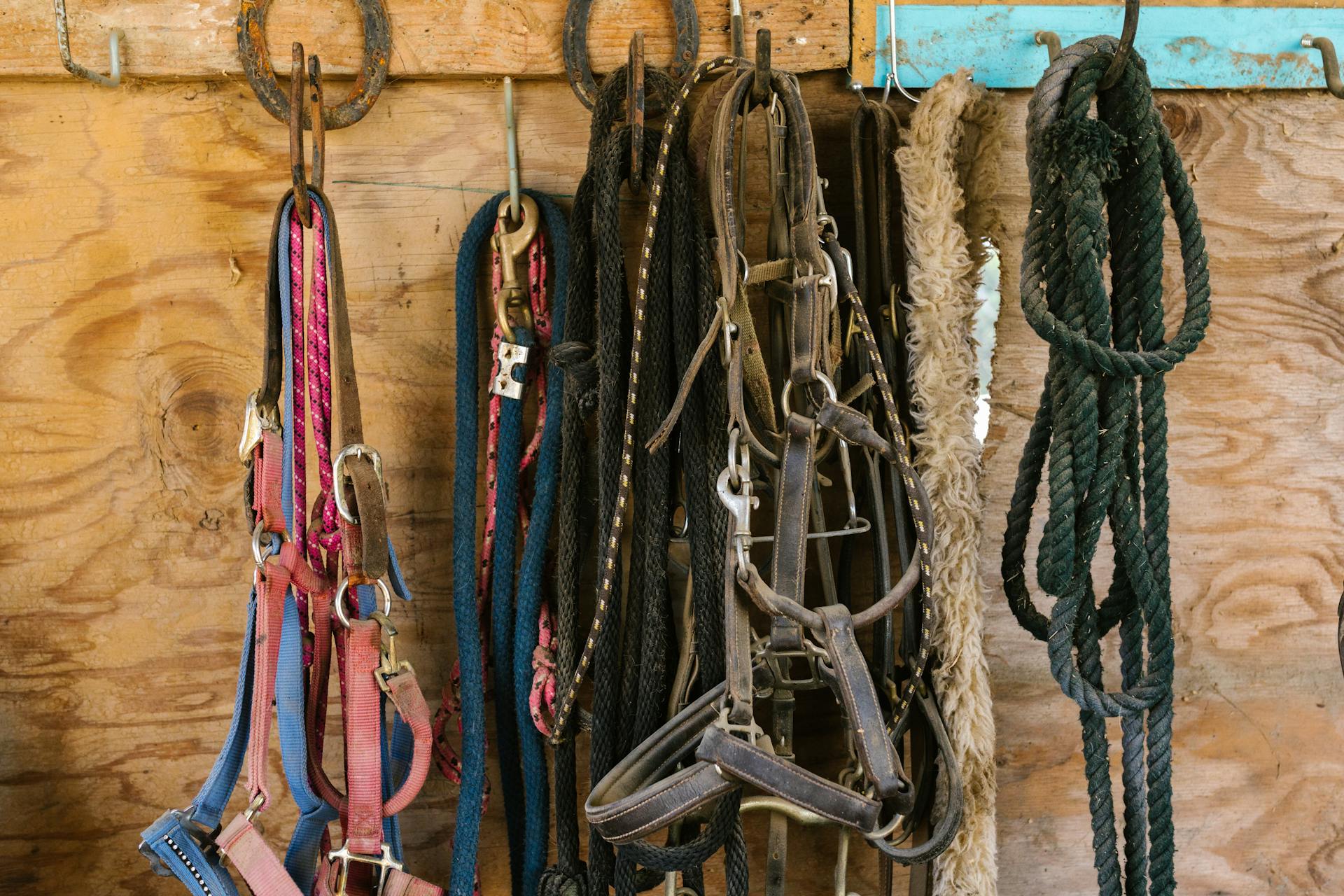 Clinches and Tie Straps Hanging on a Wooden Wall