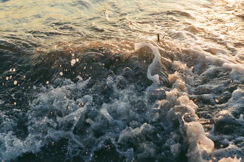 Free Capture of Baltic Sea waves crashing during a golden sunset in Kaliningrad, Russia. Stock Photo