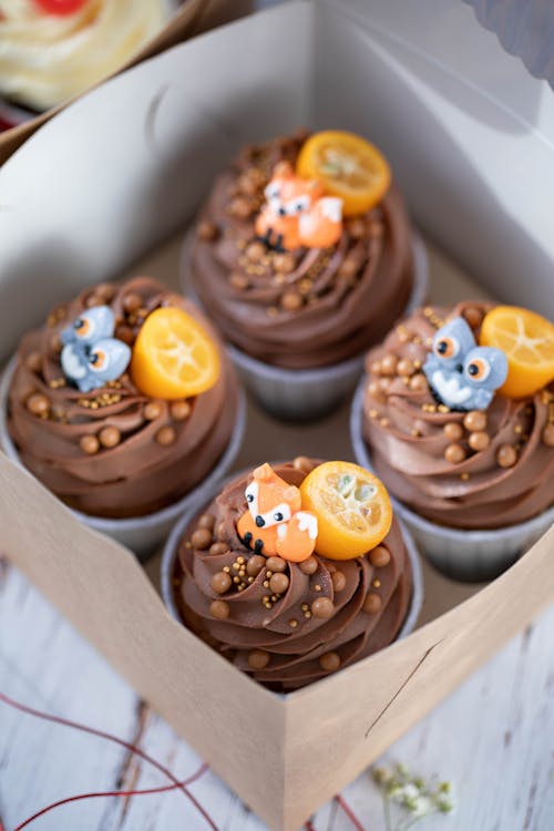 Chocolate Cupcakes Decorated with Fox and Owl Figures 
