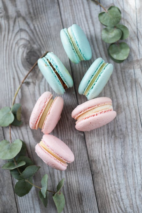 Macaroons on Wooden Table