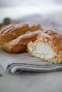 Bread on White and Gray Striped Textile
