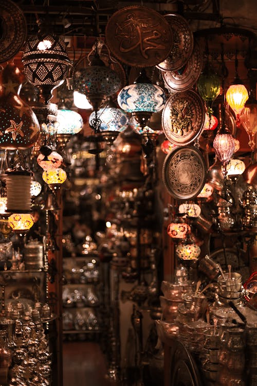 Antique Lamps Hanging from Ceiliin Store