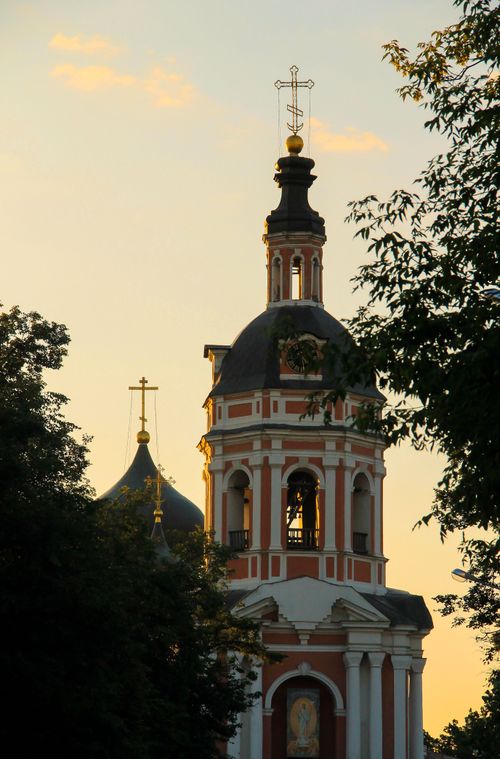Free Stunning view of an ornate Orthodox church tower at sunset, capturing architectural beauty. Stock Photo