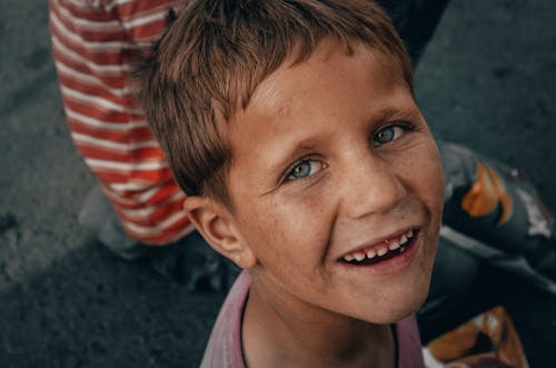 
A Close-Up Shot of a Smiling Boy with a Dirty Face