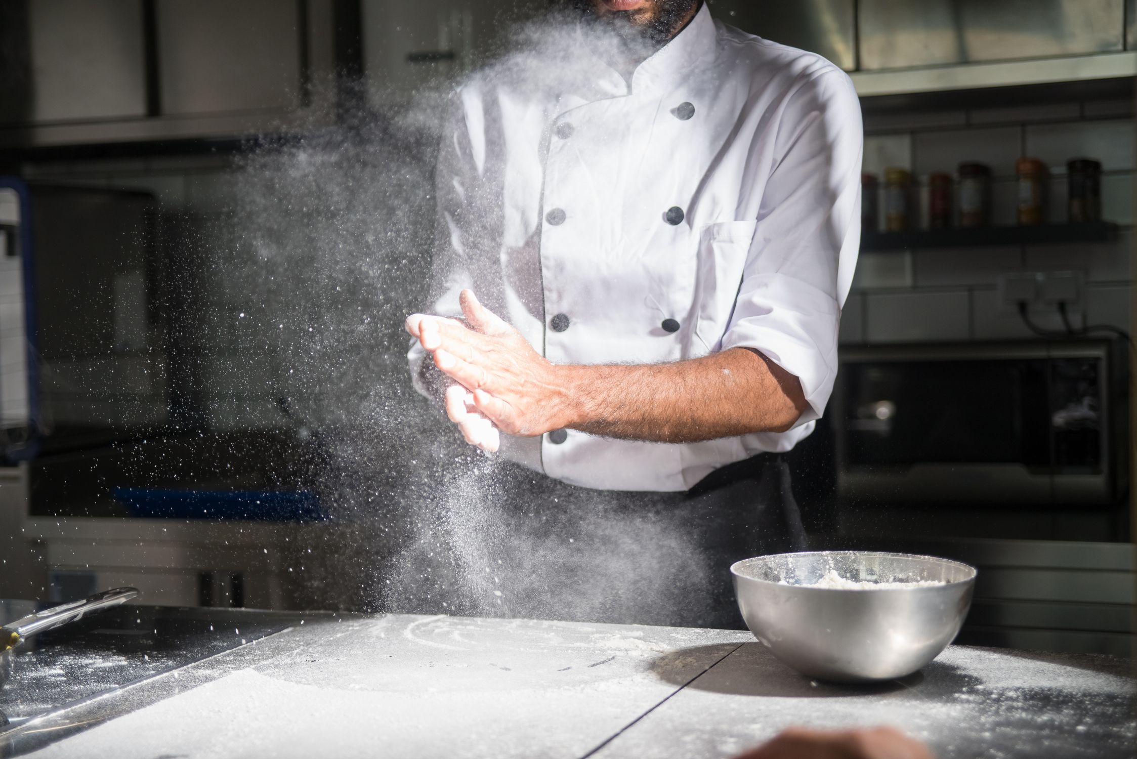 Meat Using Flour A Chef Using Flour in the Kitchen · Free Stock Photo