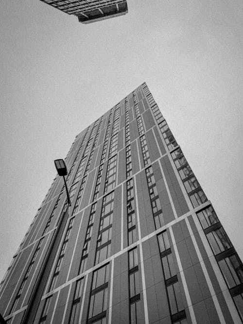 Grayscale Photo of a High-Rise Building