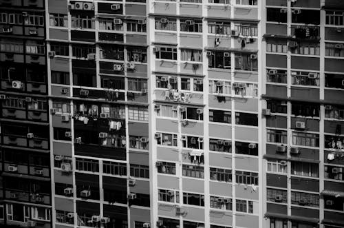 Grayscale Photo of a Residential Building