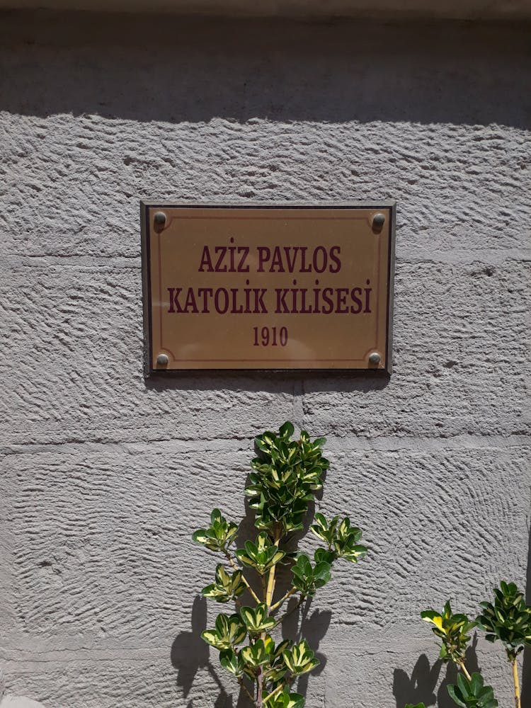 Plate On The Exterior Of The St. Pauls Church In Konya