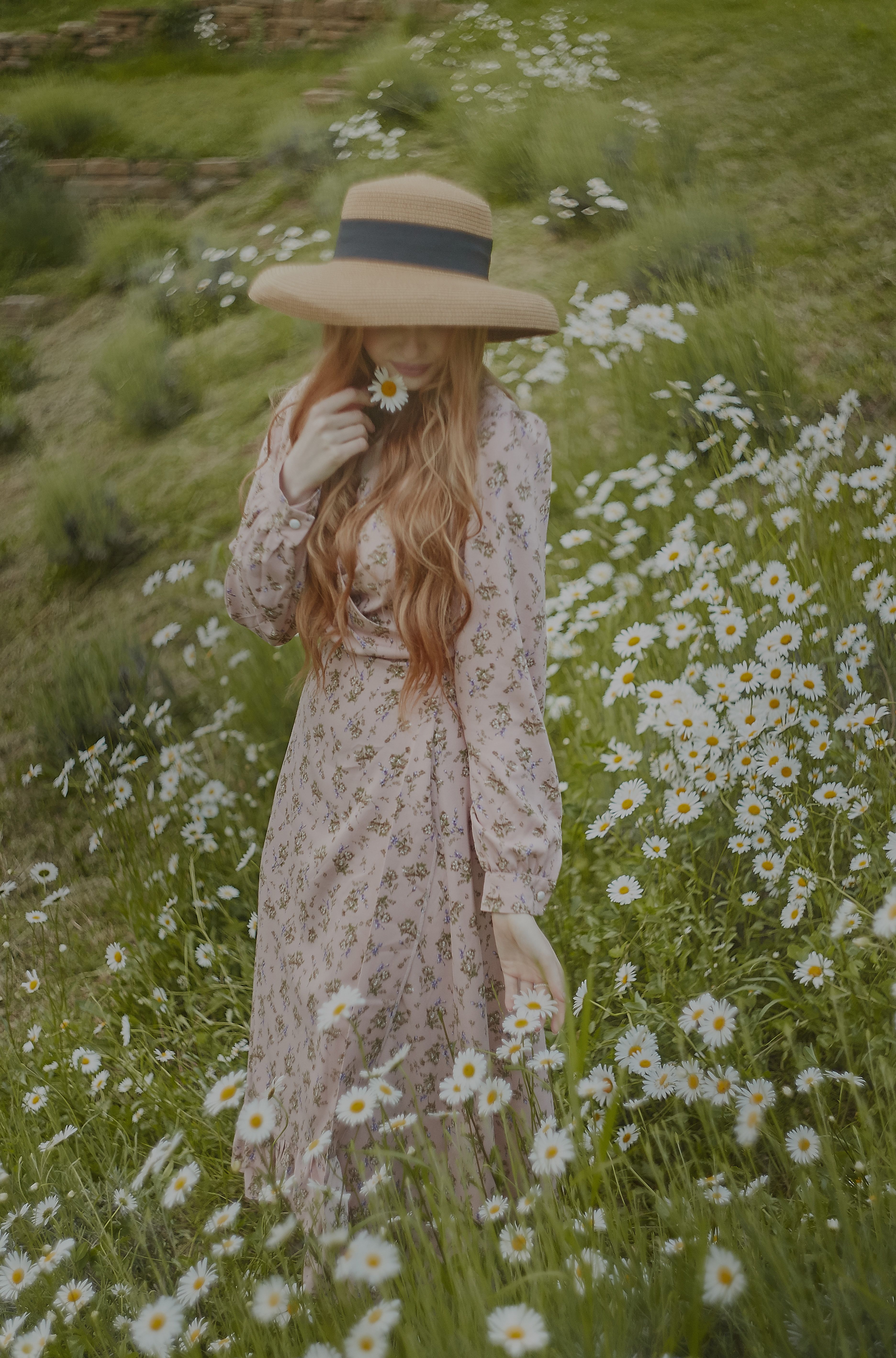 Young Woman in Floral Dress Standing in a Flower Field · Free Stock Photo