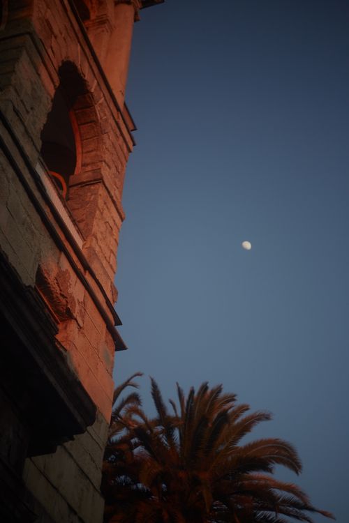 Free Elegant stone building with the moon above, shot at dusk in Sochi. Stock Photo