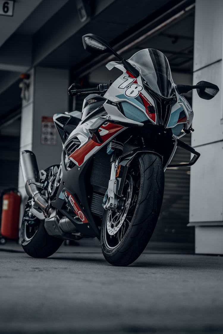 Sports Motorcycle Parked In A Garage