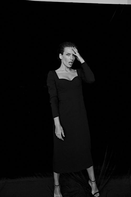 A Woman in Black Long Sleeve Dress