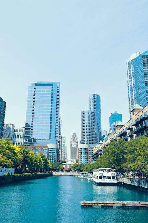 The Chicago Riverwalk with View of City Buildings