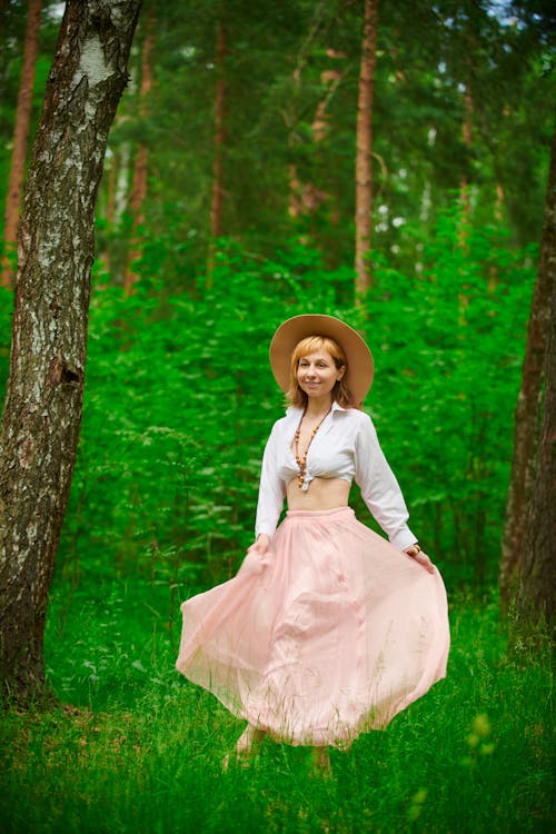 Woman in Dress in Forest