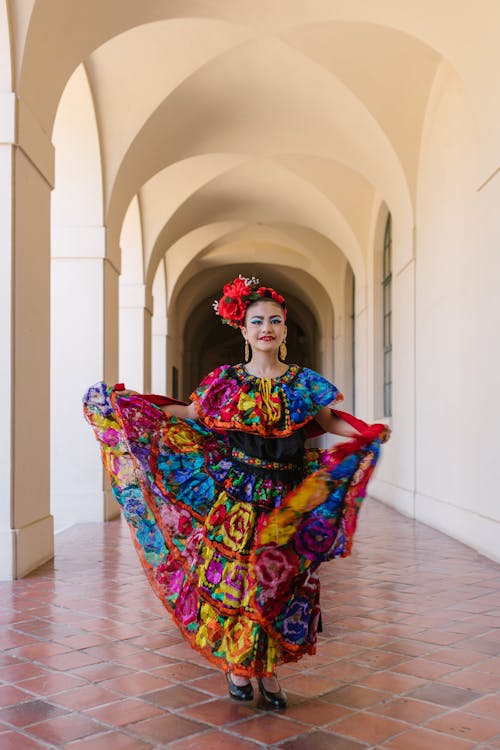 Free Woman In a Colorful Flamenco Dress Stock Photo