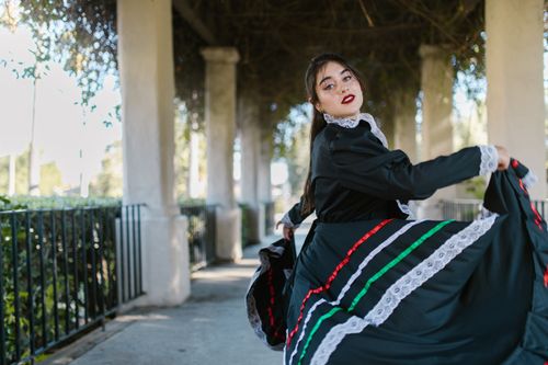 Free A woman dances gracefully in Mexican traditional attire, showcasing cultural heritage. Stock Photo