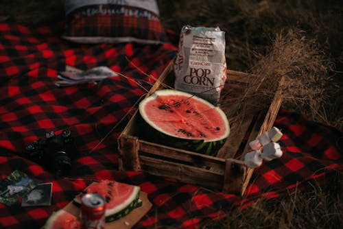 Free Sliced Watermelon in the Wooden Crate Stock Photo