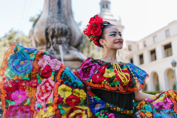 Woman In Colorful Dress Smiling 