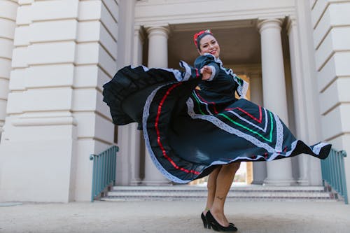 A Woman in Black and Red Dress