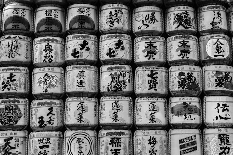 Traditional Asian Jars With Ornate In Stacks