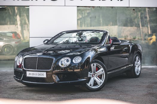 High-quality image of a luxurious black Bentley convertible parked on an urban street.